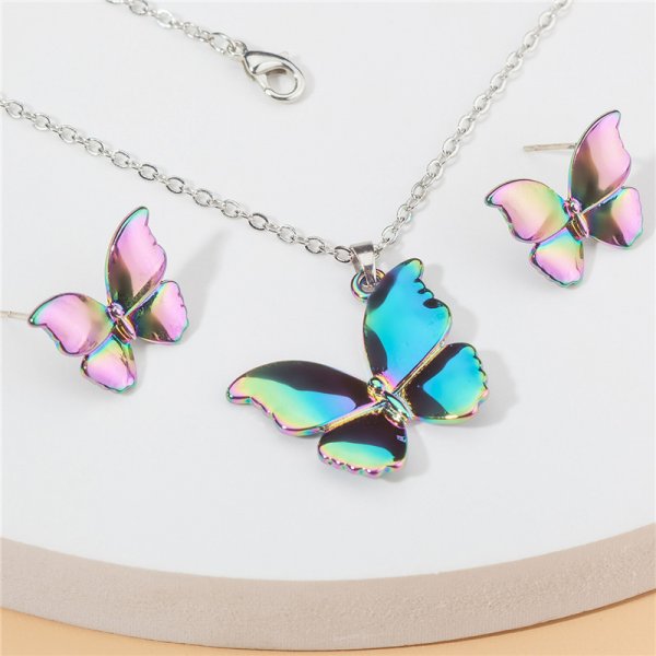 Alloy Gradient Butterfly Necklace And Earrings Set